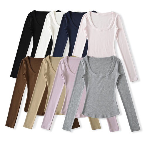 Women’s long sleeve top with deep round neckline Lune London