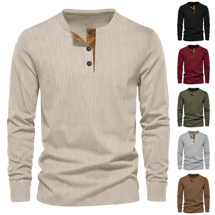 Men's Casual Long Sleeve Henley Shirt with Textured Ribbed Design and Trendy Button Details Lune London