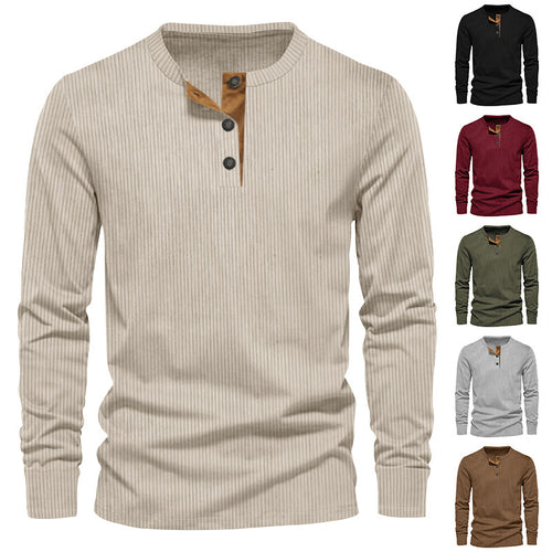 Men's Casual Long Sleeve Henley Shirt with Textured Ribbed Design and Trendy Button Details Lune London