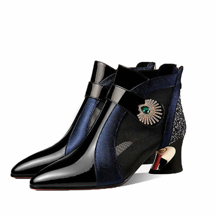 Women High-Heel Booties with Elegant Mesh Insert and Sparkling Jewelry Detail Lune London