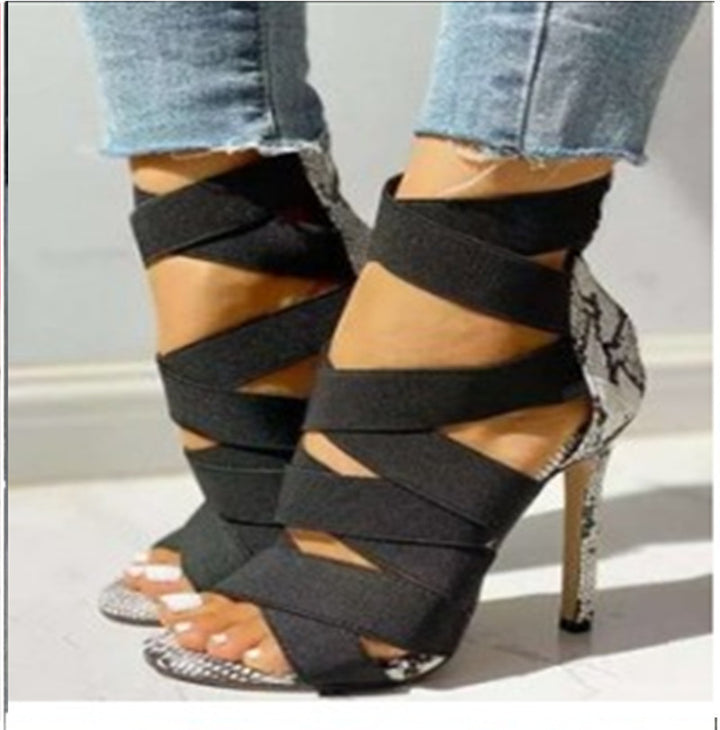 Platform sandals for women with adjustable straps and an elegant snake leather design Lune London