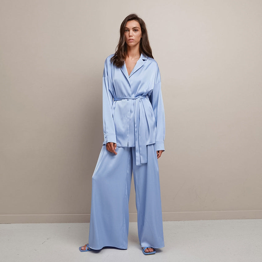 Ladies Luxurious Satin Suit Set with Loose Fit and Chic Fashion Details