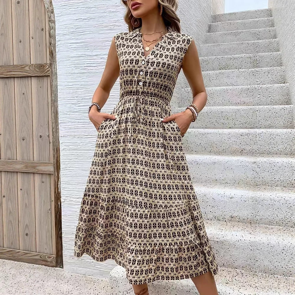 Midi dress for women with button details and elastic waistband Lune London