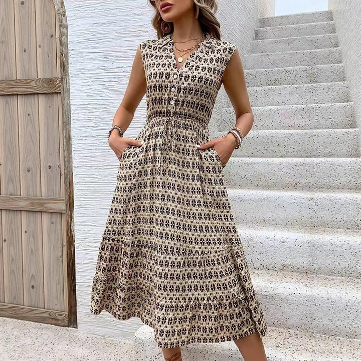 Midi dress for women with button details and elastic waistband Lune London