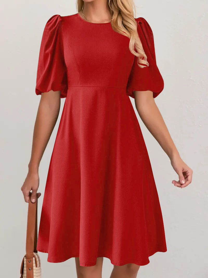 Ladies Elegant A-Line Dress Puff Sleeves Lune London