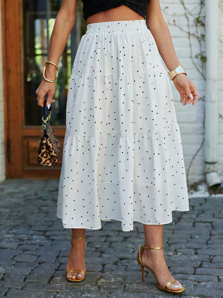 Long ruffled skirt for women in lightweight and flowy fabric with elastic waistband Lune London