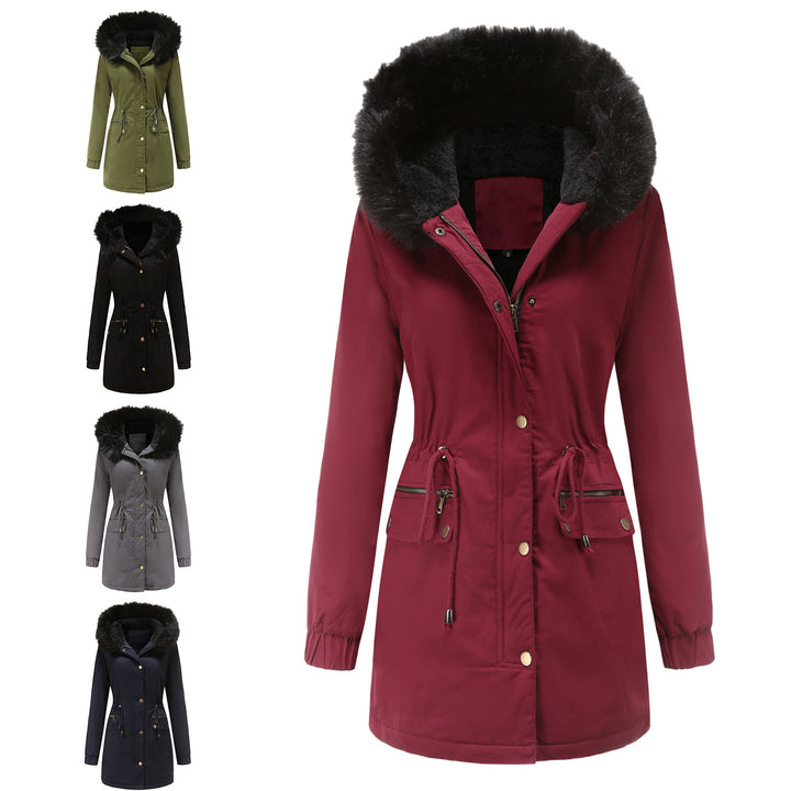 Women's insulated parka with removable faux fur collar and adjustable drawstring waist Lune London