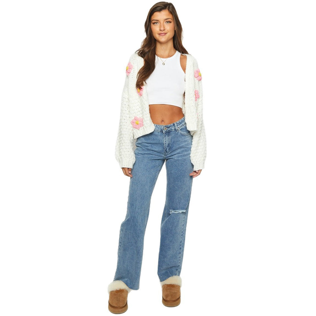 Lune London women's cardigan with floral appliqués