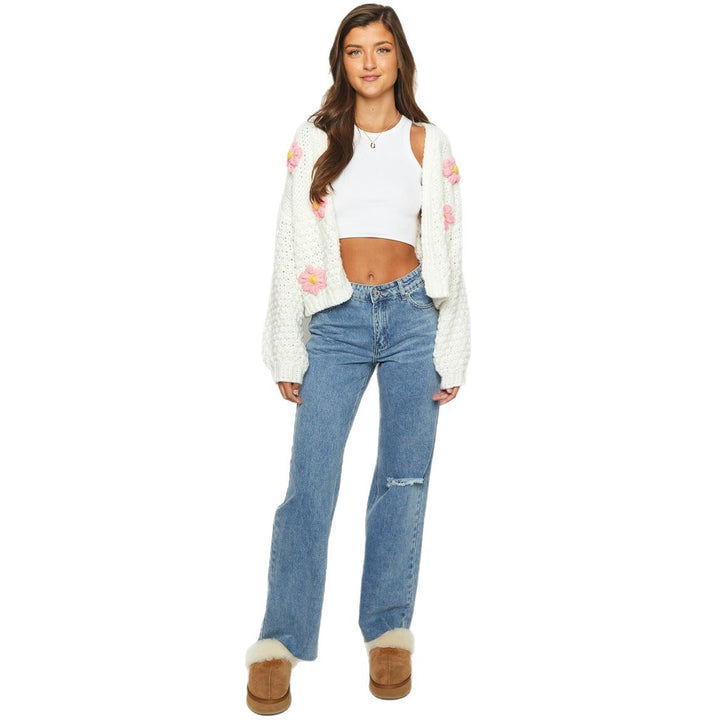 Lune London women's cardigan with floral appliqués