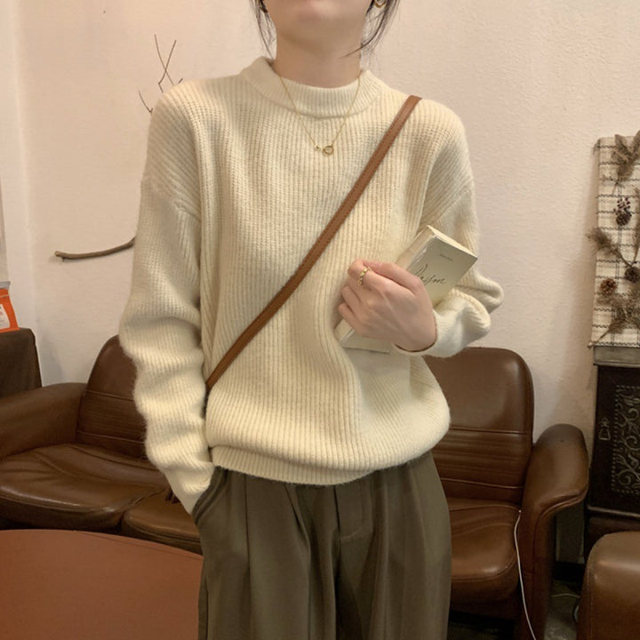 Ladies Elegant Fine Knit Sweater with High Neck and Casual Cut Lune London