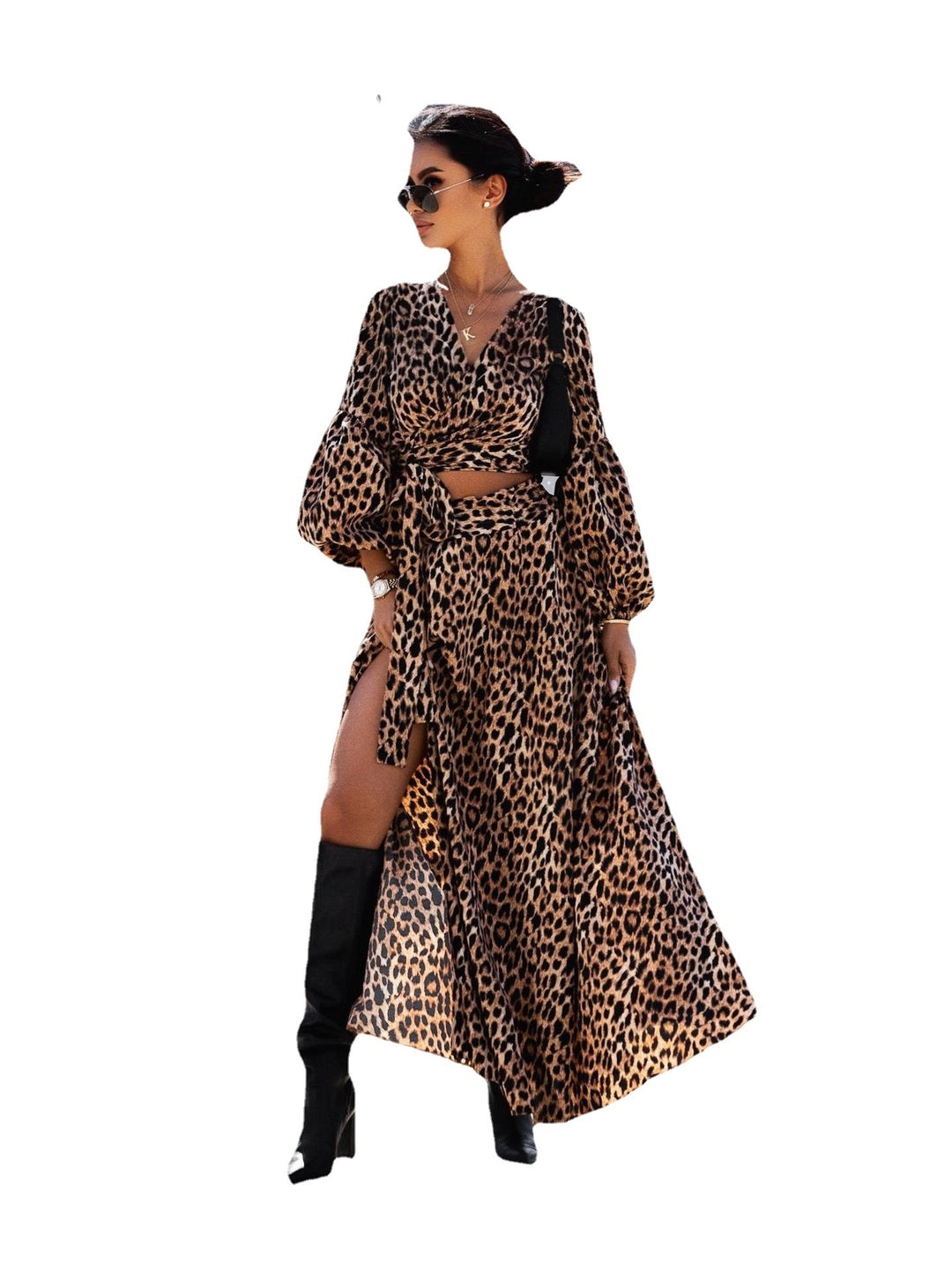 Maxi wrap dress for women with fixed waist belt and refined ruffled sleeves Lune London