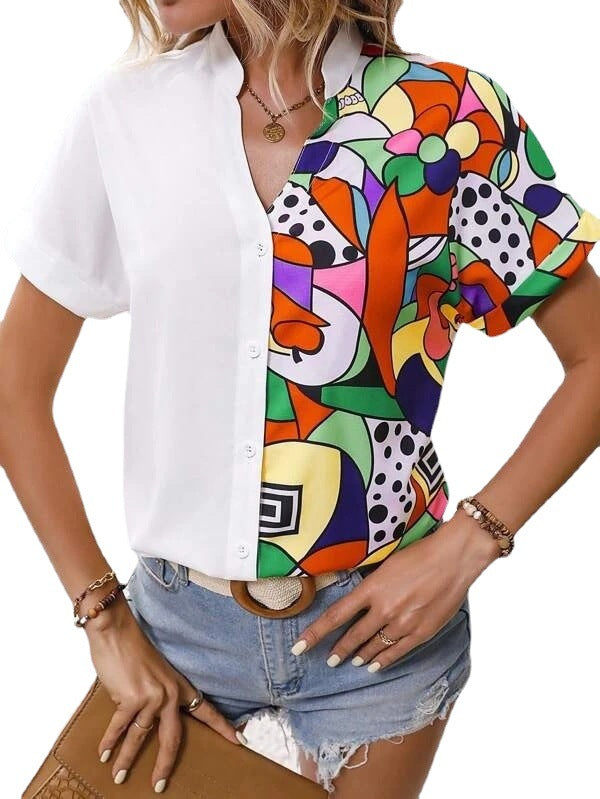 Women Button-Up Graphic Colorful Chic Shirt