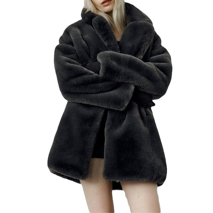 Ladies oversized soft faux fur coat with large lapels Lune London