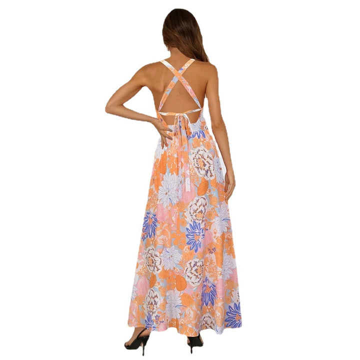 Women Maxi Dress Backless with Floral Print Lune London