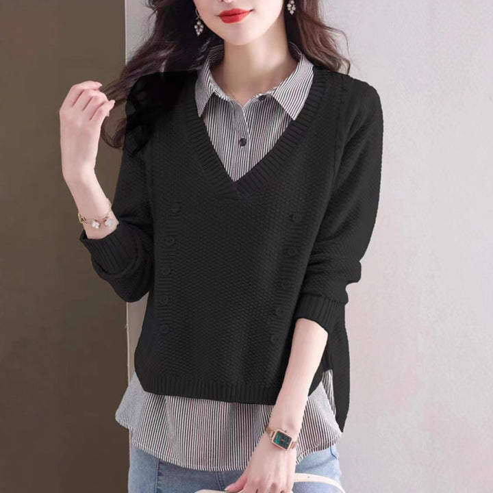 Knit V-neck sweater for women with button details Lune London