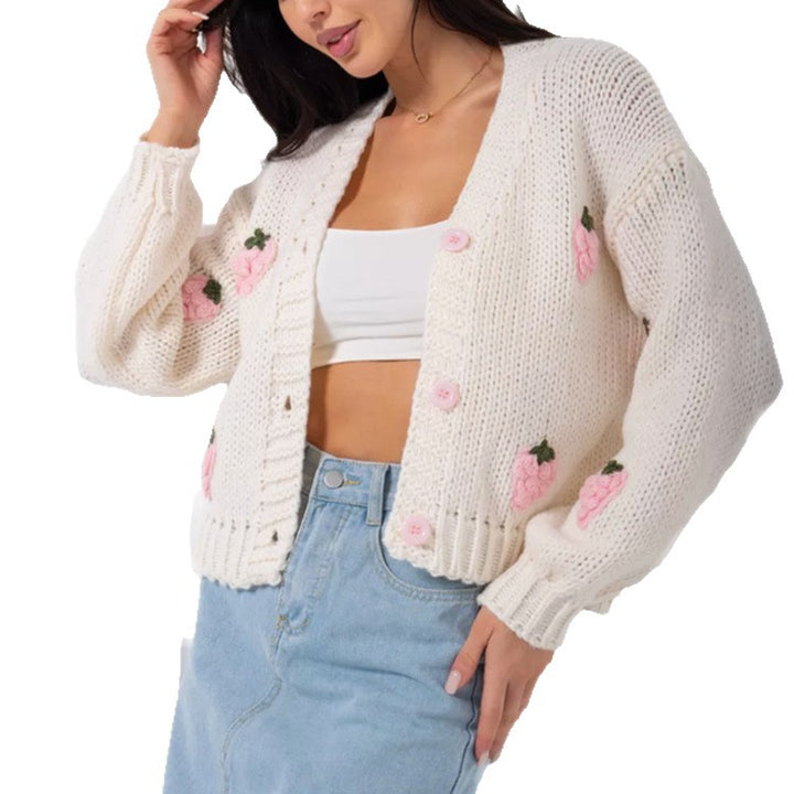 Lady cardigan with embroidered floral design and ribbed edge Lune London