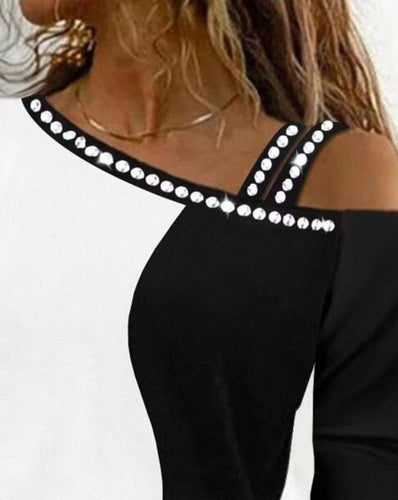 Women's Trendy Asymmetrical Top with Rhinestone Trim Lune London