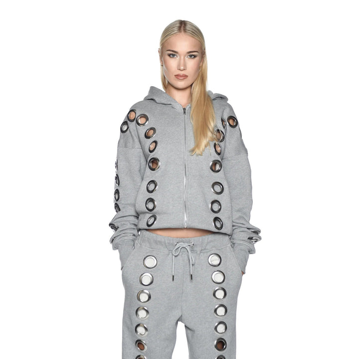 Lune London Women's Sports Hoodie Set with Decorative Eyelets