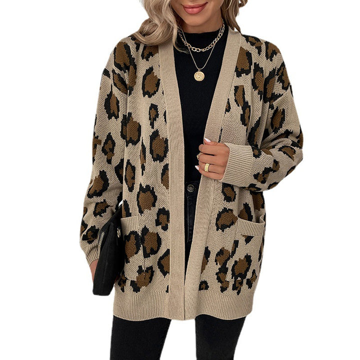 Leopard print knit jacket for women with practical pockets Lune London