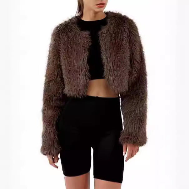 Ladies Short Plush Open Cut Jacket Lune London