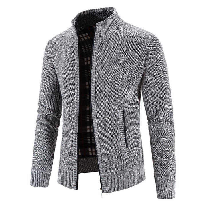 Men's knit jacket with modern high collar and practical pockets Lune London