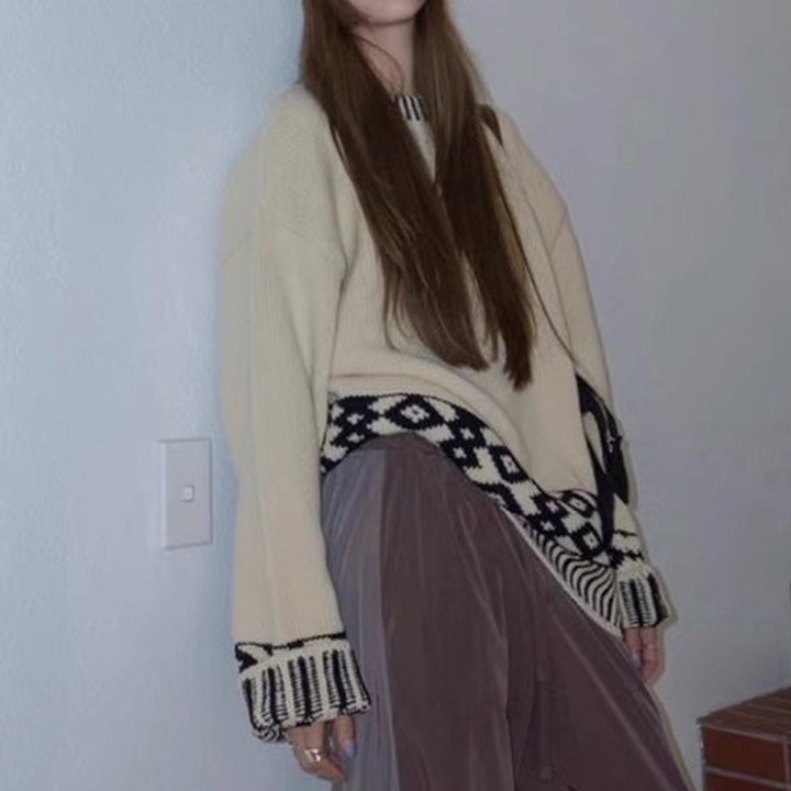 Pull surdimensionné en tricot pour femme avec un motif frappant Chic & Stil