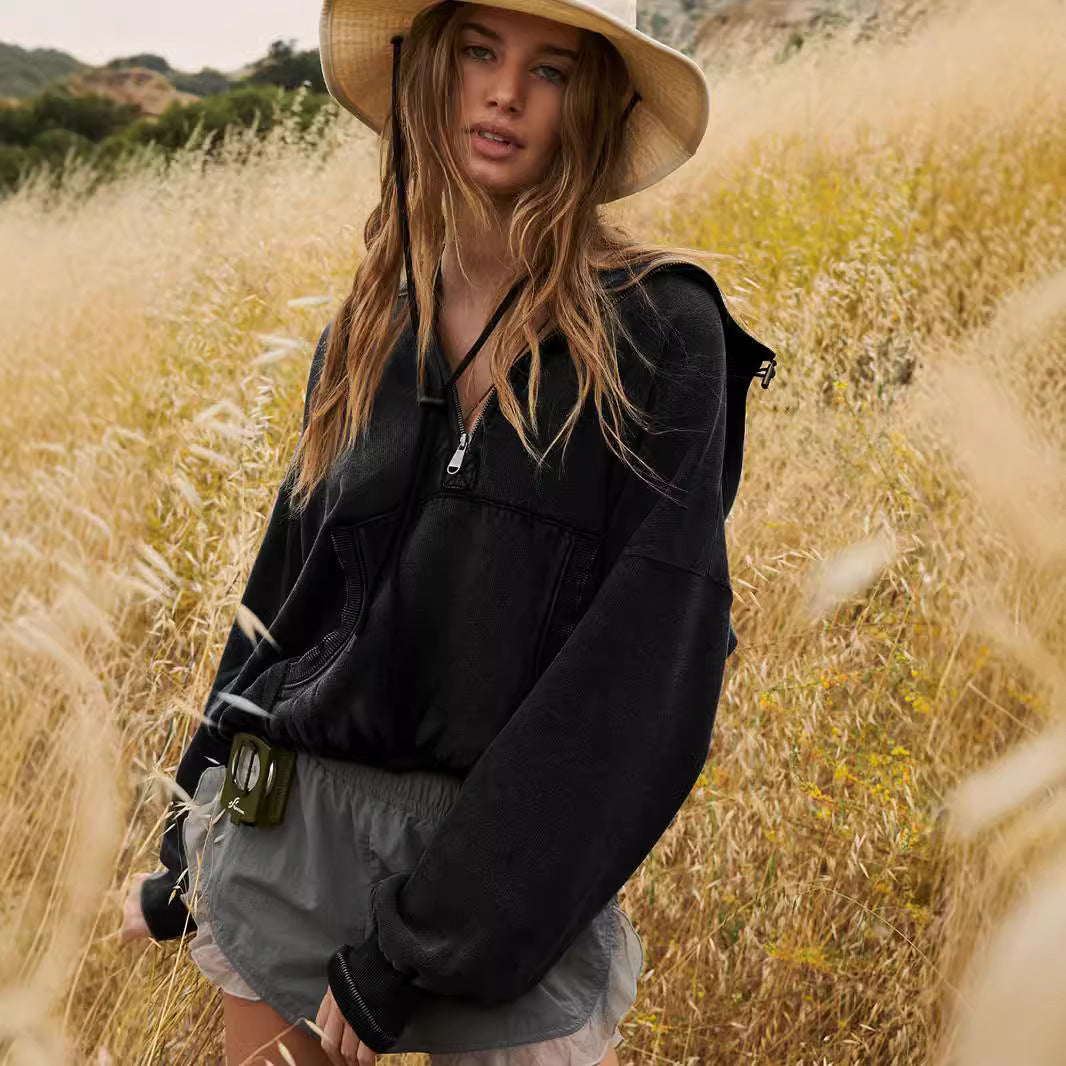 Casual hooded sweatshirt for women with half-zip Lune London