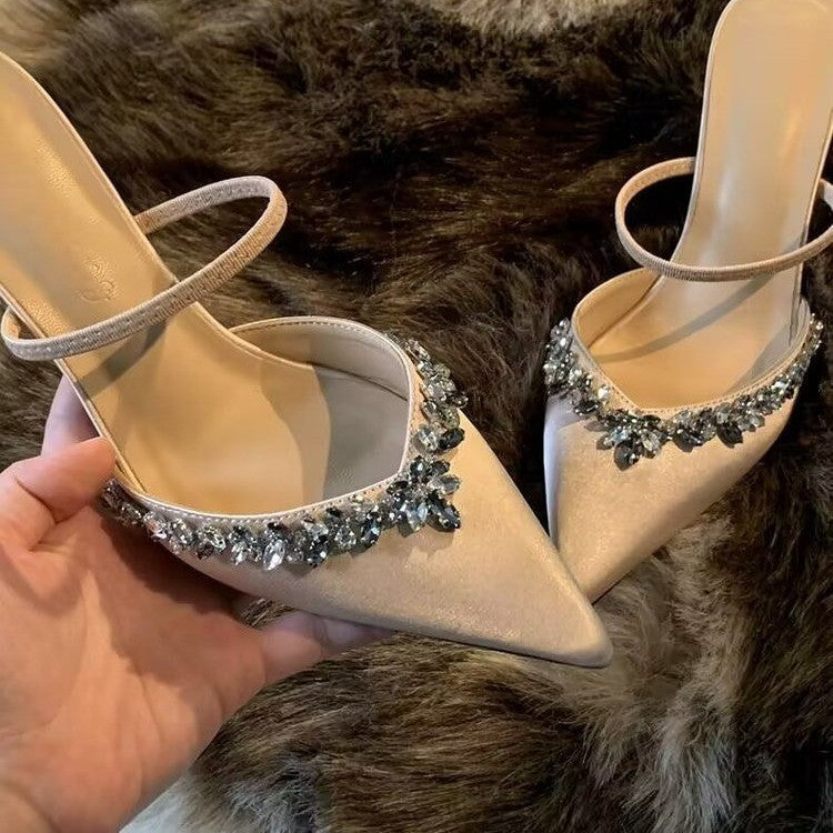 Elegant Ladies Back Strap Heels with Chic Rhinestone Ornaments and Style