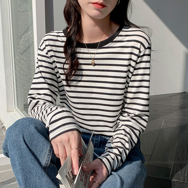 Women's Casual Long Sleeve Shirt with Trendy Stripe Pattern Chic & Stil