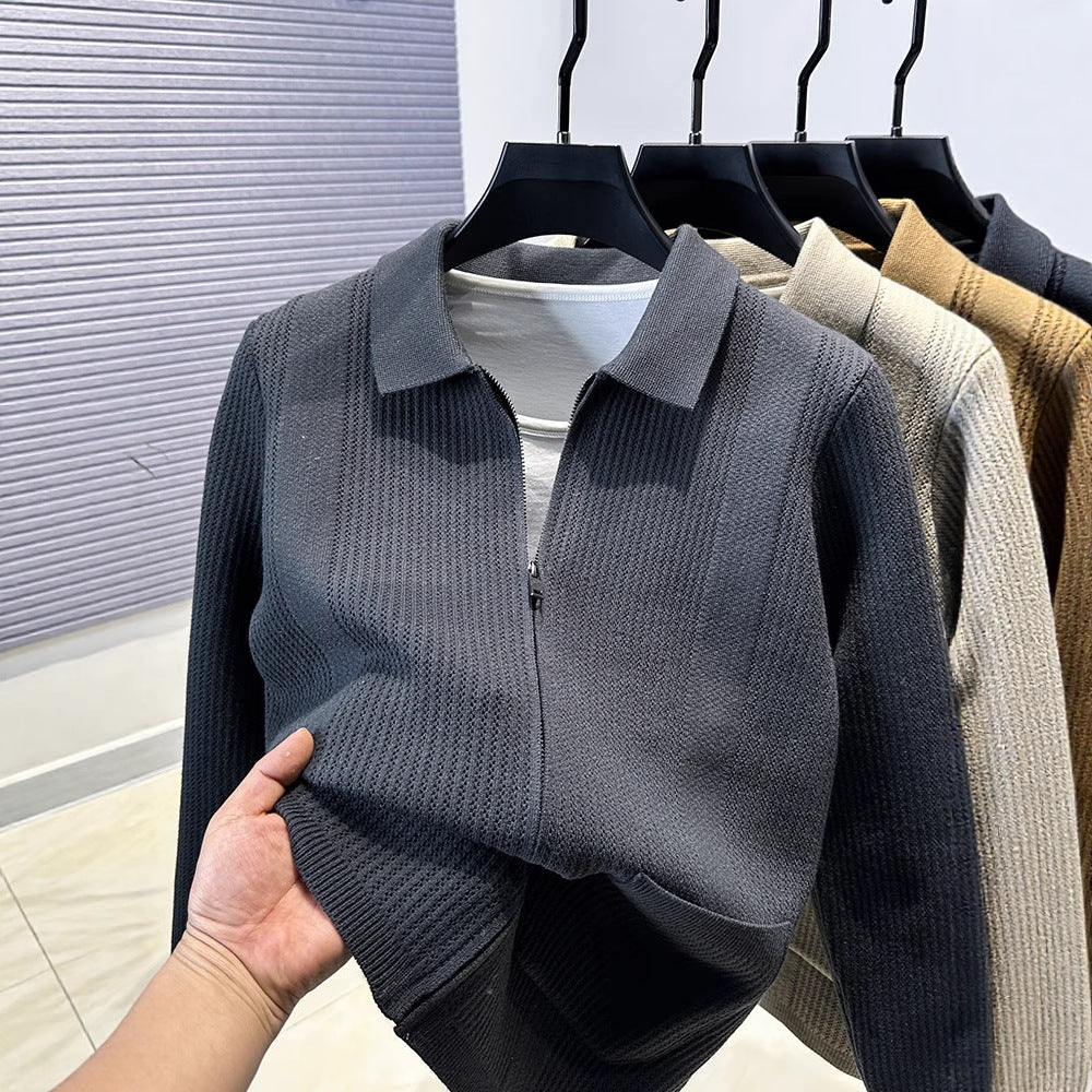 Womans sweater with textured zipper and classic collar Lune London