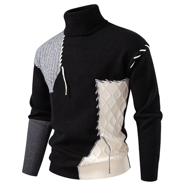 Men's turtleneck sweater with geometric cable pattern and contrasting accents Lune London