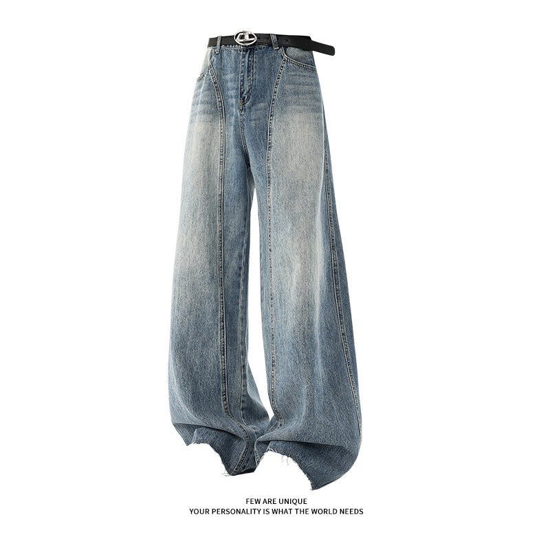Ladies high-waisted wide jeans with integrated belt Lune London
