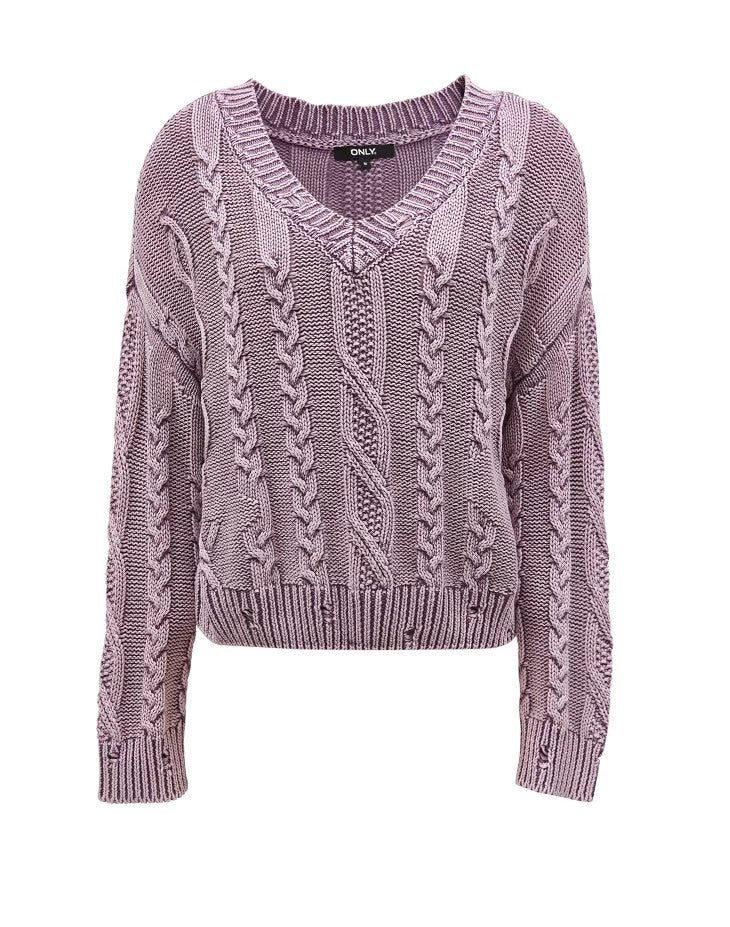 Pull en maille épaisse pour femmes avec un décolleté en V profond et un motif en côtes Chic & Stil
