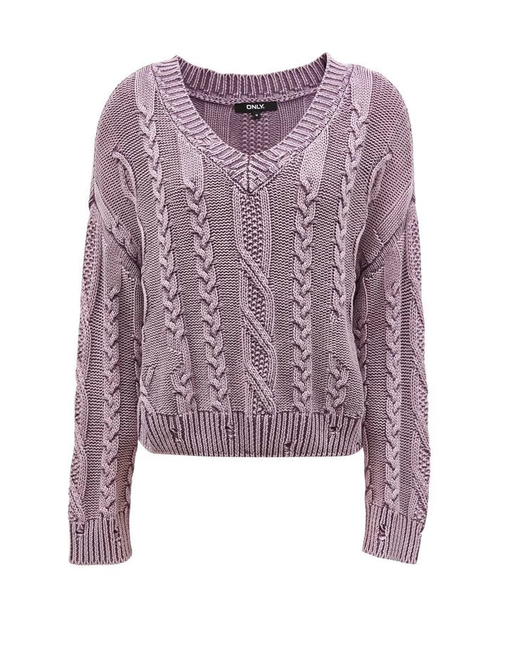 Pull en maille épaisse pour femmes avec un décolleté en V profond et un motif en côtes Chic & Stil