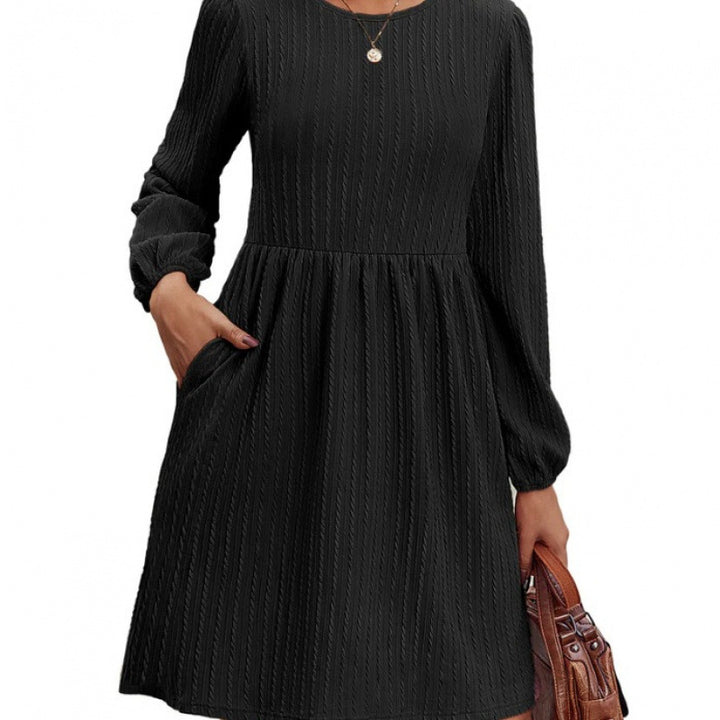Lune London Women's Ribbed Knit A-line Dress with Puff Sleeves