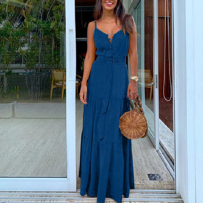 Fluid maxi dress with ruffles for women with adjustable straps Lune London