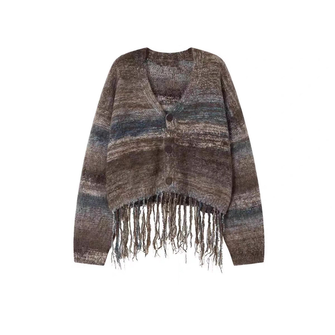 Short knitted jacket for women with striking fringed design Lune London
