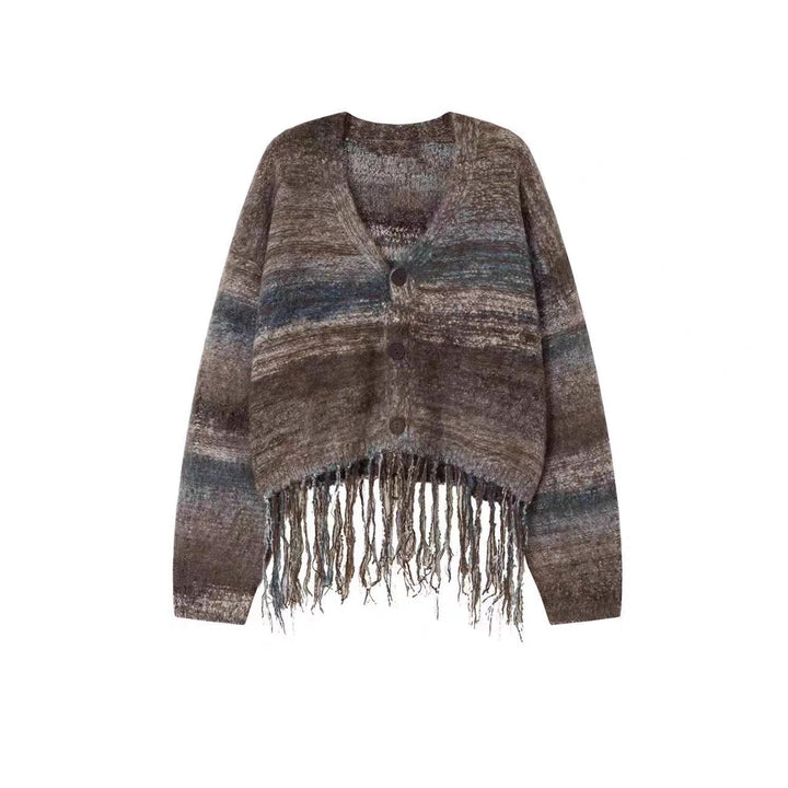 Short knitted jacket for women with striking fringed design Lune London