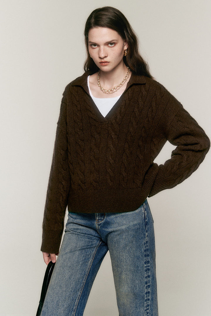 Pull en maille épaisse pour femme avec décolleté en V Chic & Stil