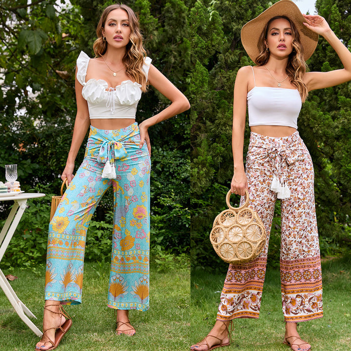 Pantalons palazzo pour femmes avec motif floral et ceinture élégante Chic & Stil
