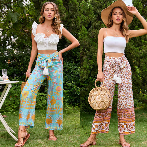 Pantalons palazzo pour femmes avec motif floral et ceinture élégante Chic & Stil