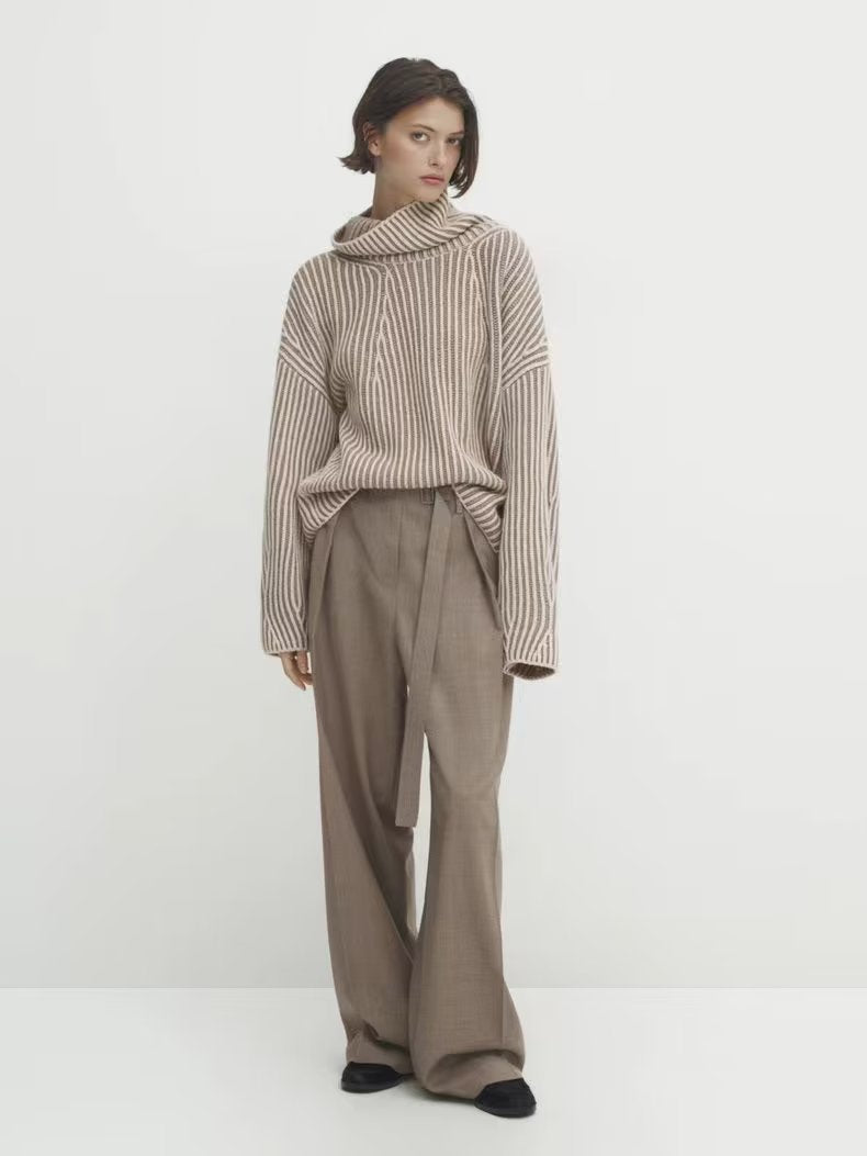 Comfortable knit sweater for women with high collar and modern stripes Lune London