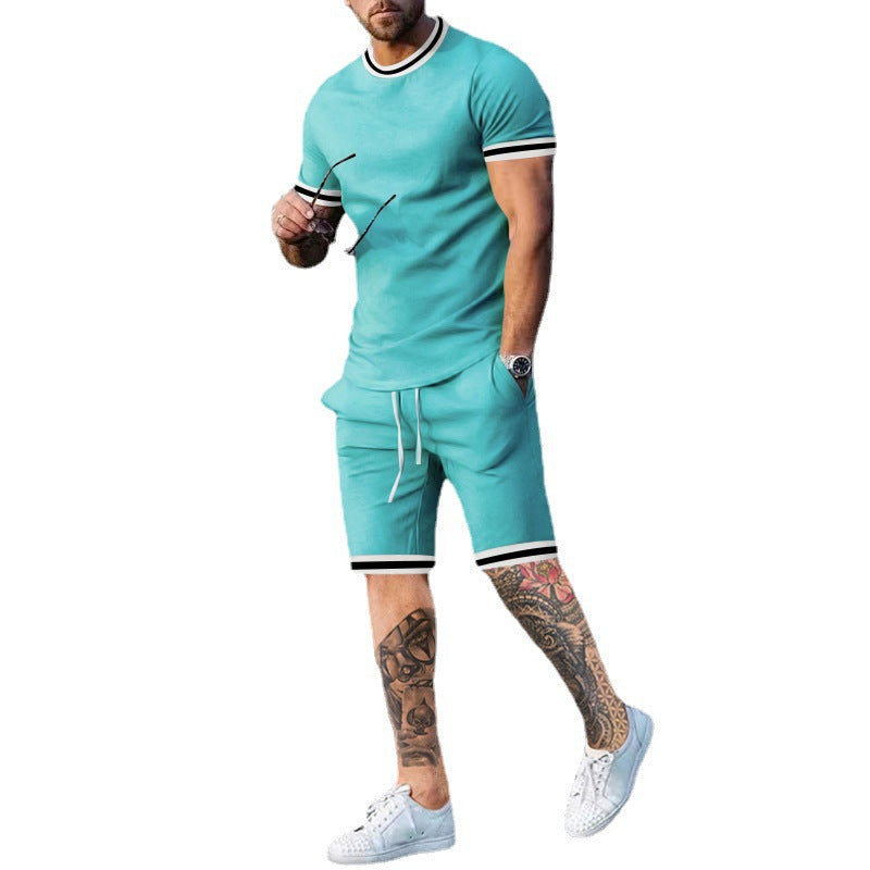 Men Short Sleeve Sport Set with Contrast Stripes Lune London