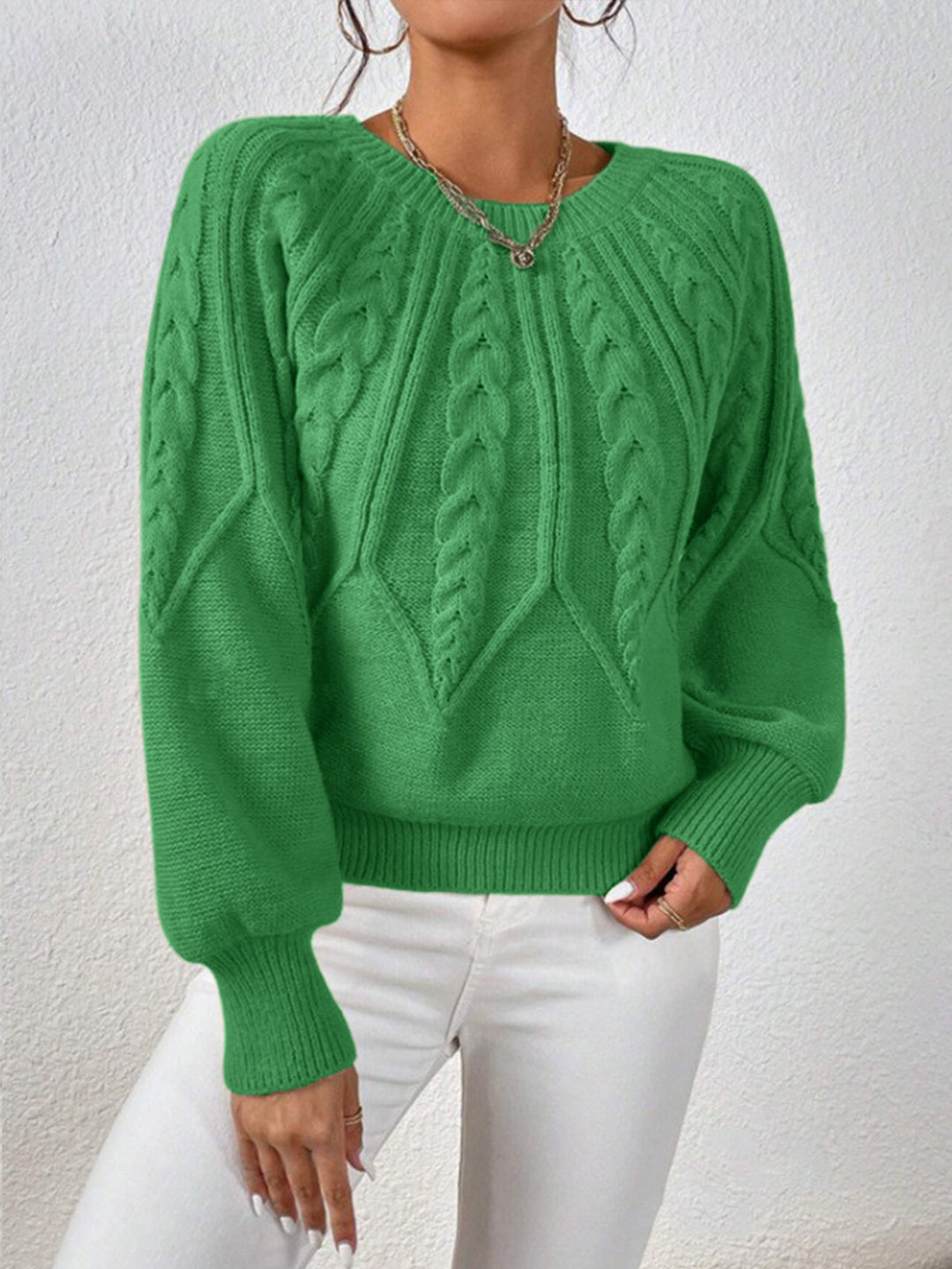 Knit sweater for women with cable pattern and wide sleeves Lune London
