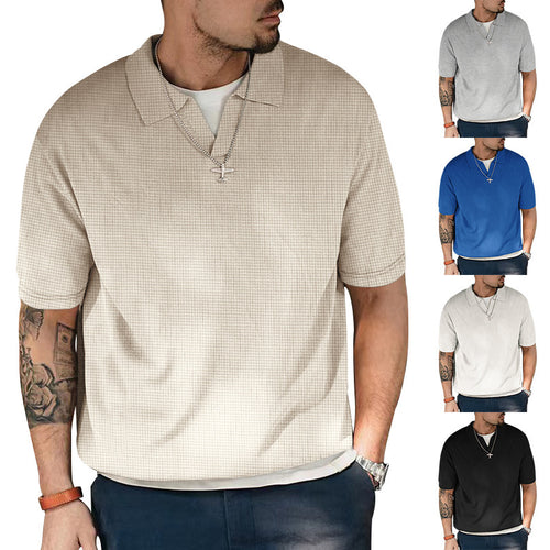 Men's short sleeve polo shirt with structured and modern design V neck Lune London
