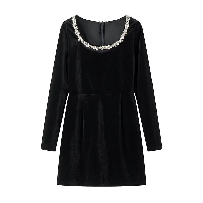 Elegantly cut long-sleeve dress for women with adorned neckline Lune London