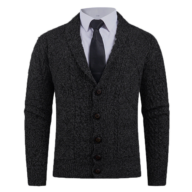 Men's knitted jacket with a marked diamond pattern and an elegant shawl collar Lune London