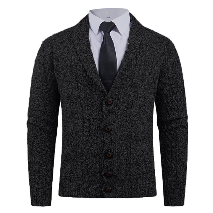 Men's knitted jacket with a marked diamond pattern and an elegant shawl collar Lune London