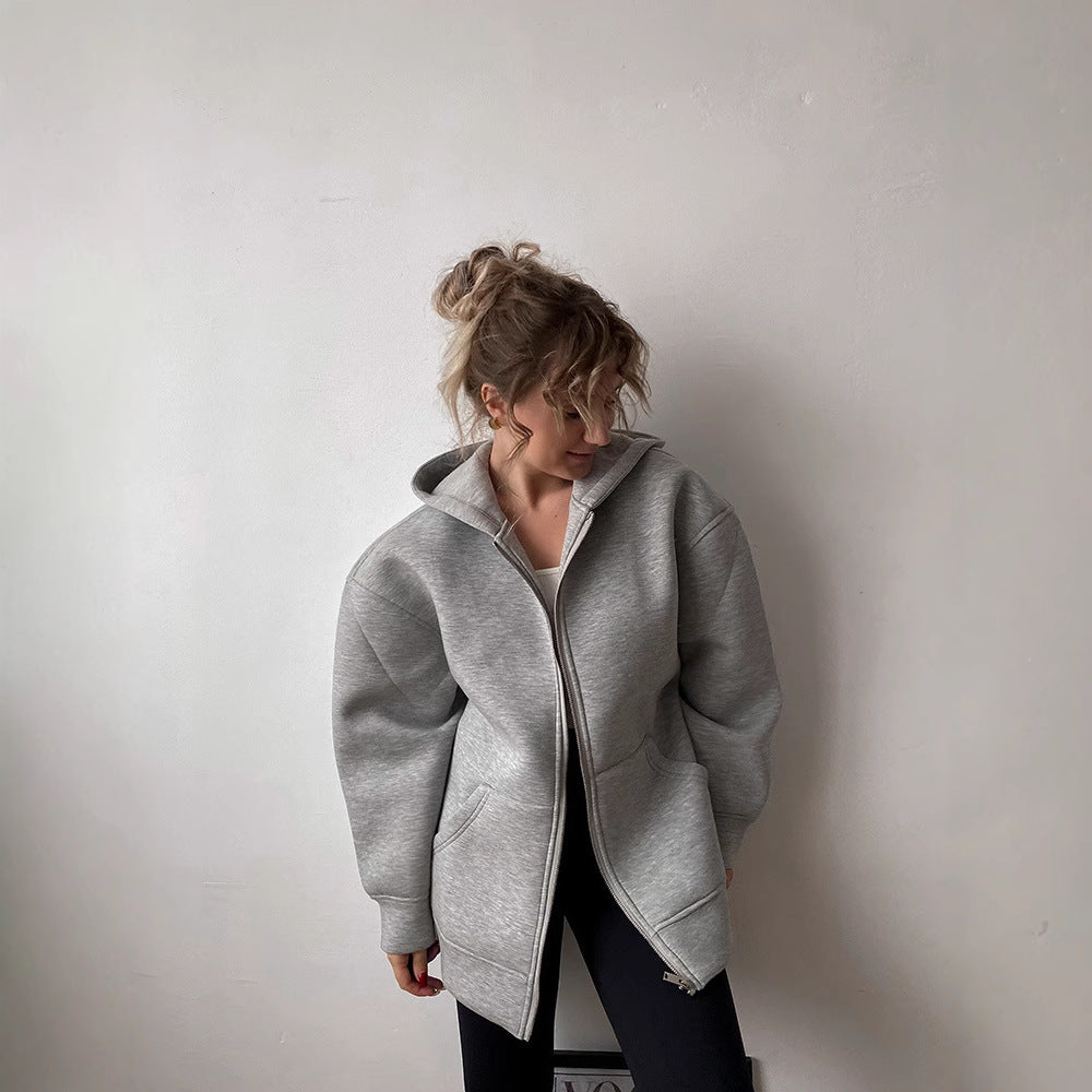 Oversized hooded jacket for women with full zip and practical pockets Lune London