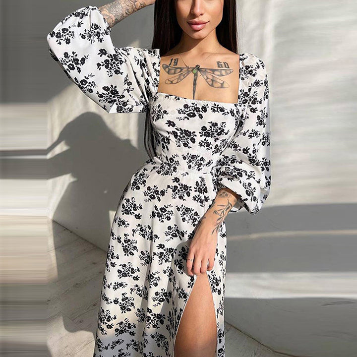 Robe maxi à manches longues pour femmes avec volants et motif floral Chic & Stil